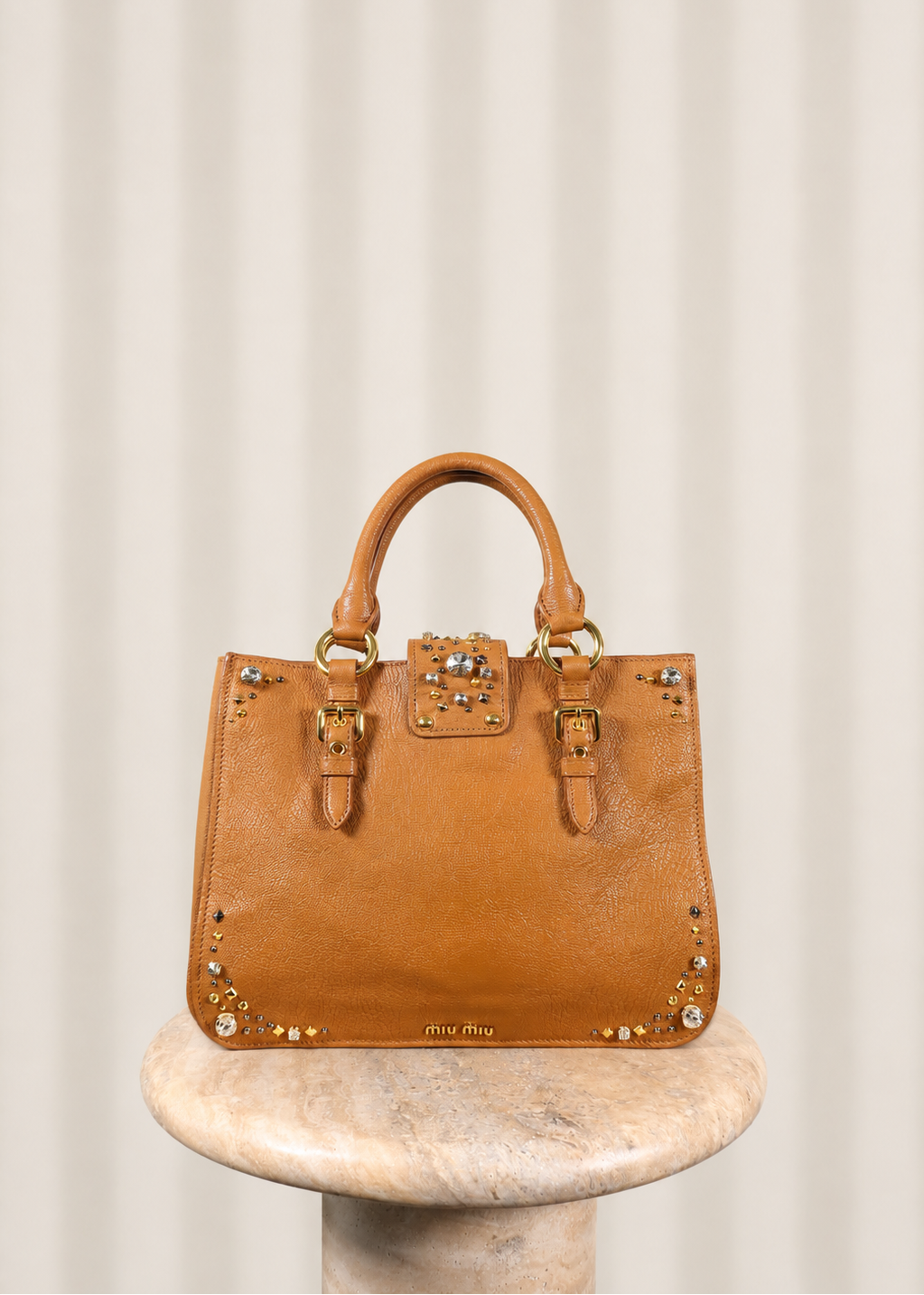 Miu Miu Leather Crystal Embellished Tote