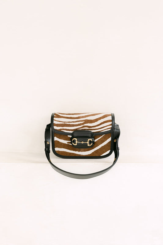 Gucci 1955 Horsebit Zebra-Print Calf Hair & Leather Bag