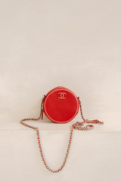 2019 Chanel Red/Pink Lambskin Round Crossbody
