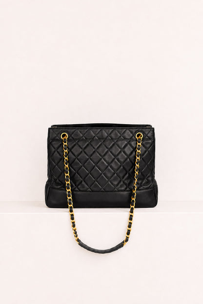 '91-'94 Chanel Quilted Black Tote in Lambskin Leather