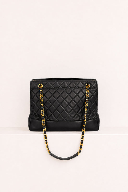 '91-'94 Chanel Quilted Black Tote in Lambskin Leather
