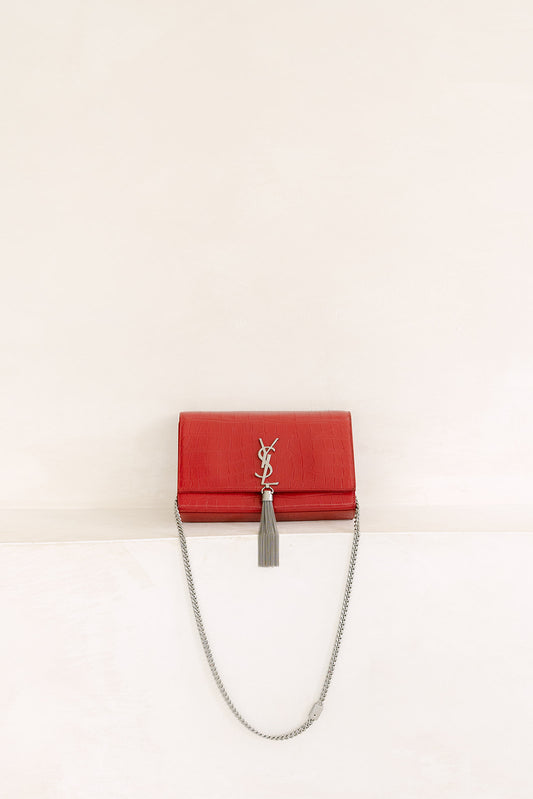 YSL Kate Tassel Crocodile Embossed Leather Crossbody Bag