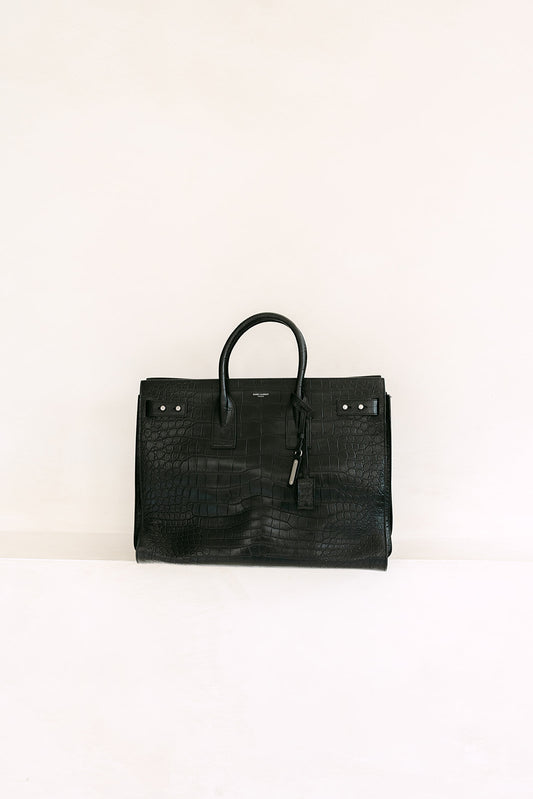 YSL Calfskin Crocodile Embossed Sac De Jour