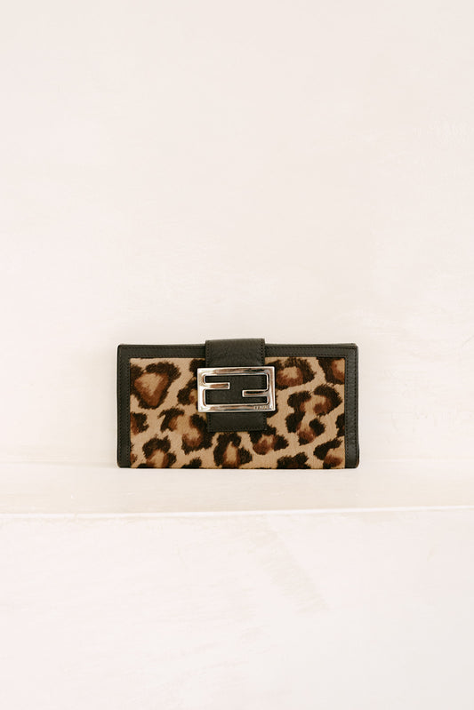 Fendi Pony Hair Leopard Print Long Wallet