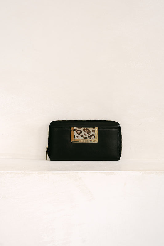 Jimmy Choo RARE Black Zip Wallet with Leopard Detail