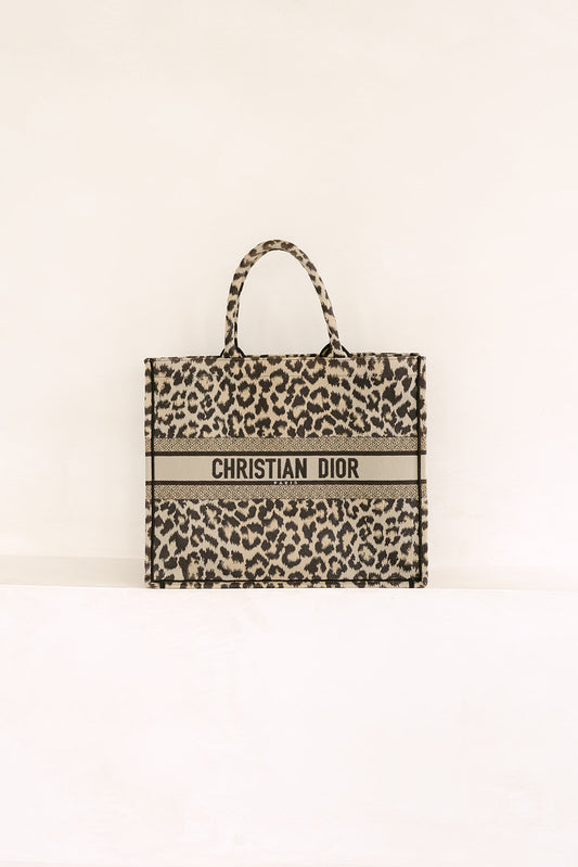 Christian Dior Leopard Embroidered Canvas Book Tote