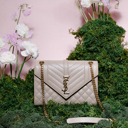 YSL Beige Envelope Shoulder Bag