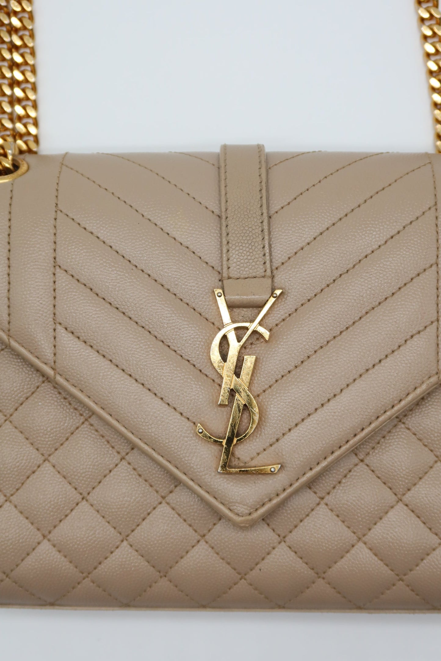 YSL Beige Envelope Shoulder Bag