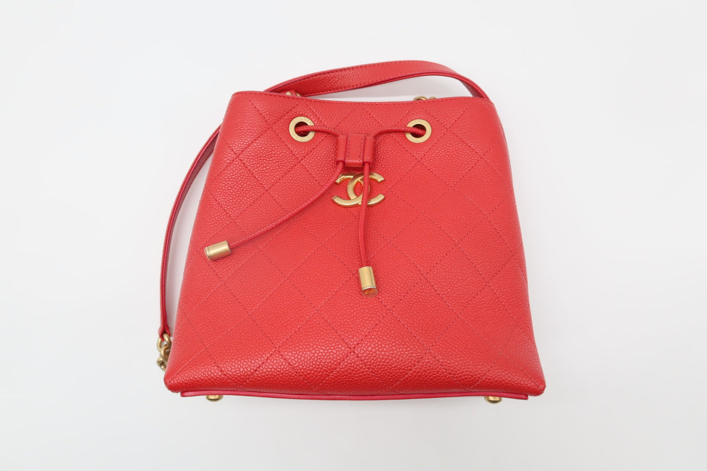 Chanel Red Caviar Leather Bucket Bag
