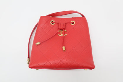 Chanel Red Caviar Leather Bucket Bag