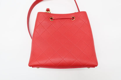 Chanel Red Caviar Leather Bucket Bag