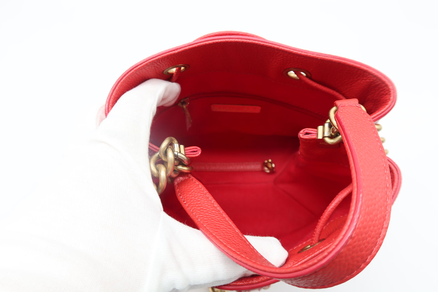 Chanel Red Caviar Leather Bucket Bag