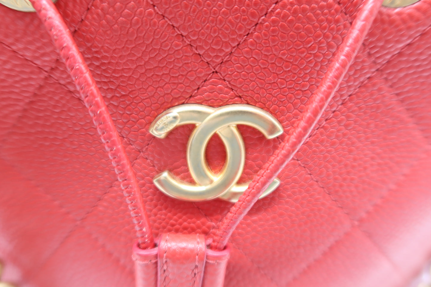 Chanel Red Caviar Leather Bucket Bag