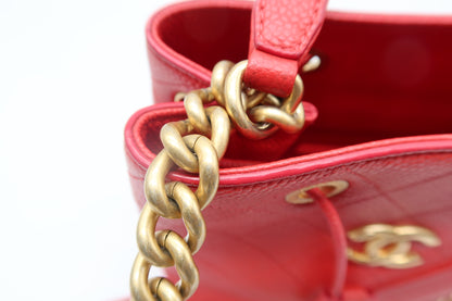 Chanel Red Caviar Leather Bucket Bag