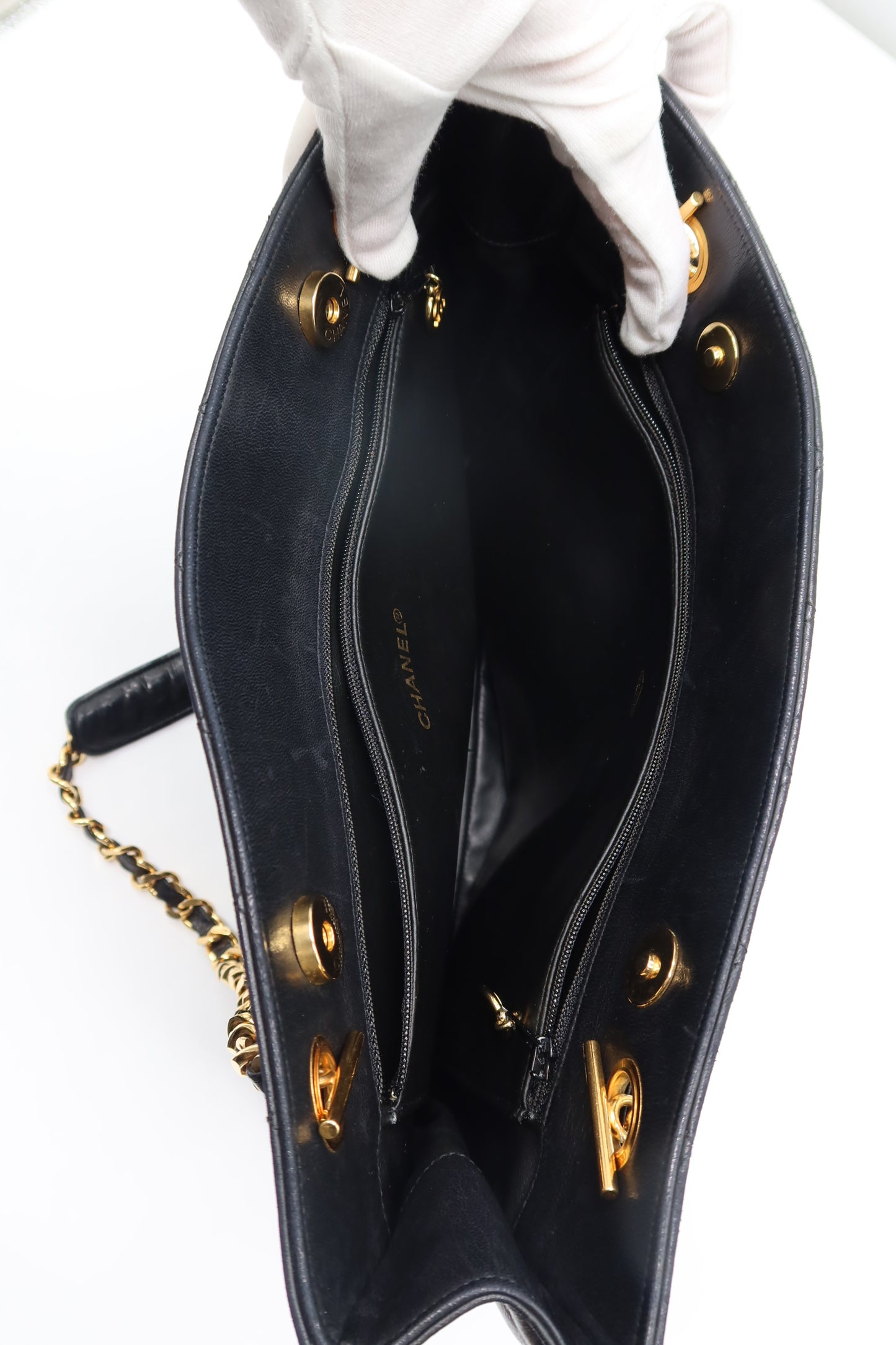 '91-'94 Chanel Quilted Black Tote in Lambskin Leather