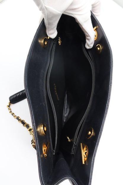 '91-'94 Chanel Quilted Black Tote in Lambskin Leather