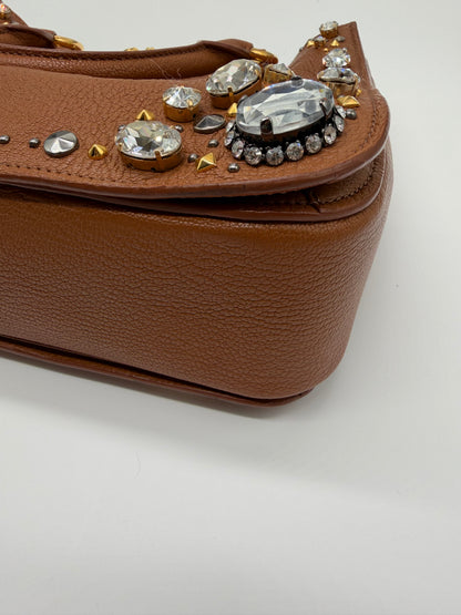 Miu Miu Leather Crystal Embellished Tote