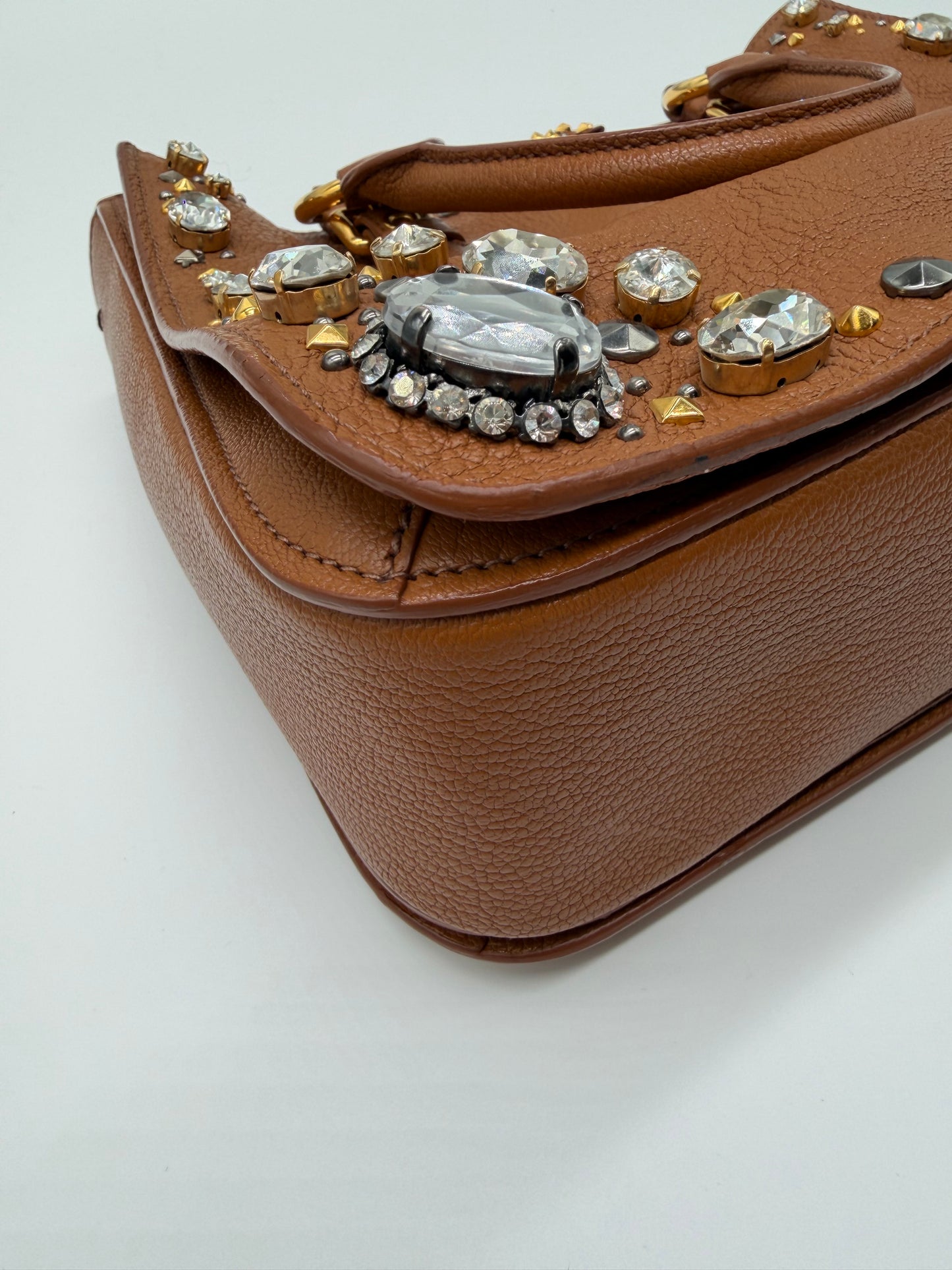 Miu Miu Leather Crystal Embellished Tote