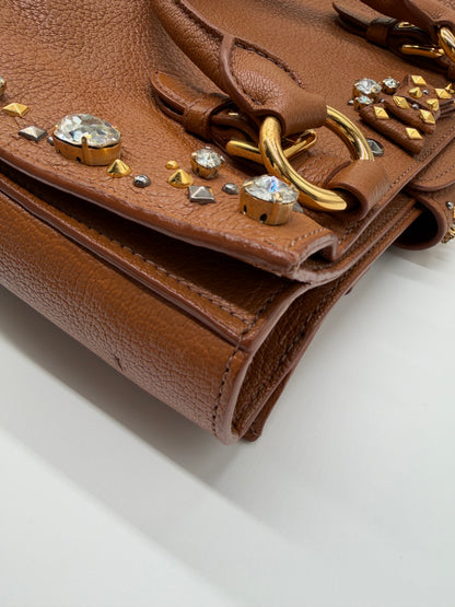 Miu Miu Leather Crystal Embellished Tote
