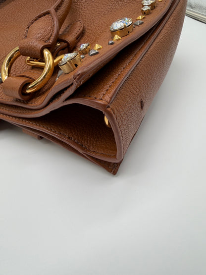 Miu Miu Leather Crystal Embellished Tote