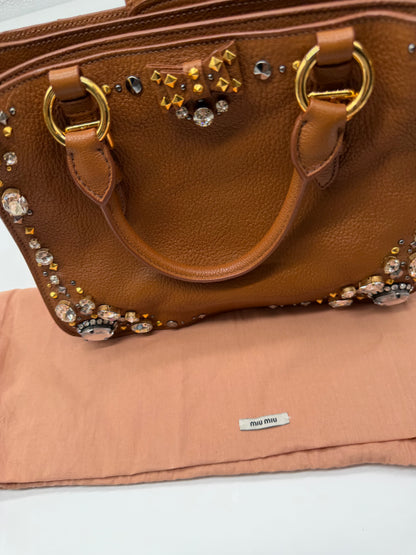 Miu Miu Leather Crystal Embellished Tote