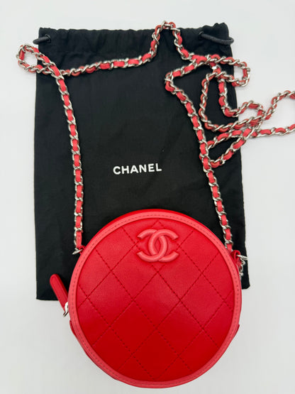 2019 Chanel Red/Pink Lambskin Round Crossbody