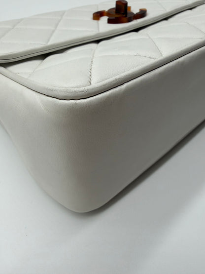1994 Chanel White Lambskin Tortoiseshell Resin Chain Flap Bag