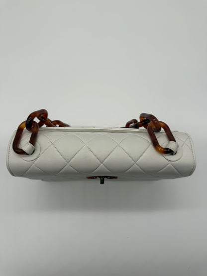 1994 Chanel White Lambskin Tortoiseshell Resin Chain Flap Bag