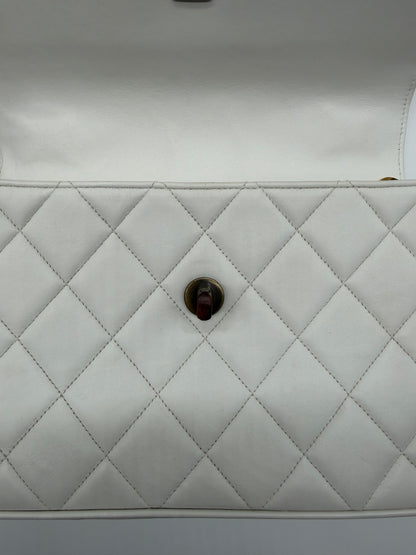 1994 Chanel White Lambskin Tortoiseshell Resin Chain Flap Bag