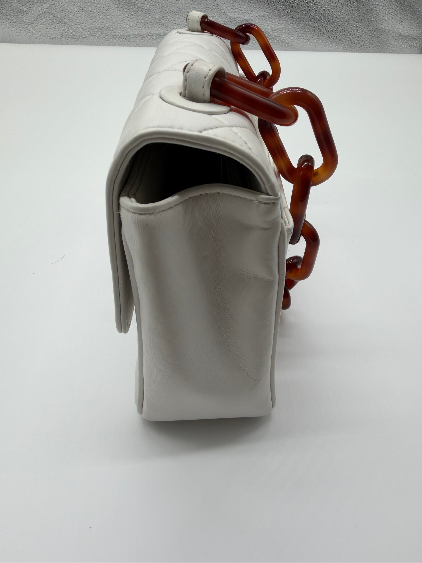 1994 Chanel White Lambskin Tortoiseshell Resin Chain Flap Bag