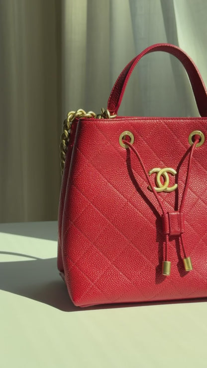 Chanel Red Caviar Leather Bucket Bag