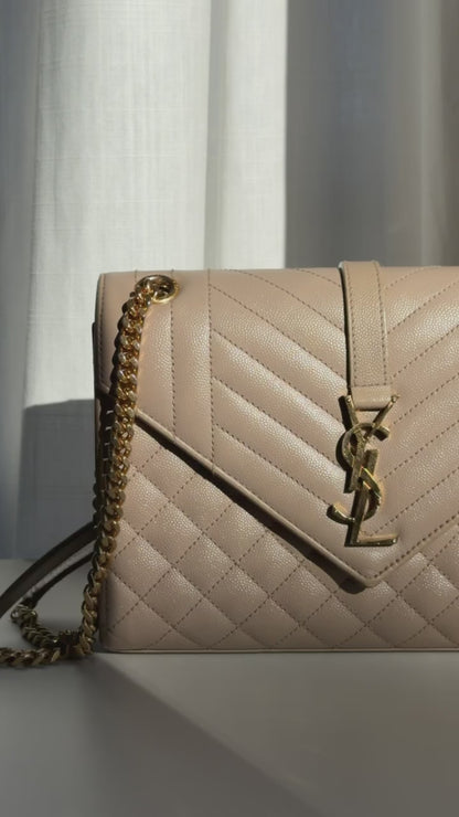 YSL Beige Envelope Shoulder Bag