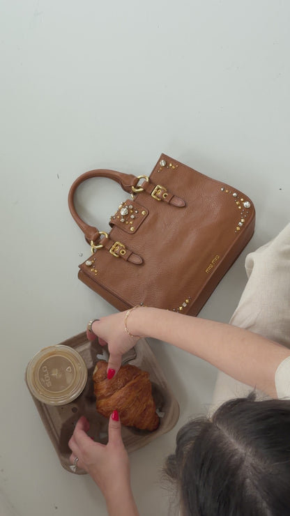 Miu Miu Leather Crystal Embellished Tote