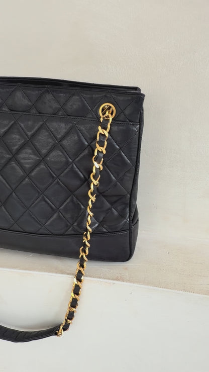 '91-'94 Chanel Quilted Black Tote in Lambskin Leather