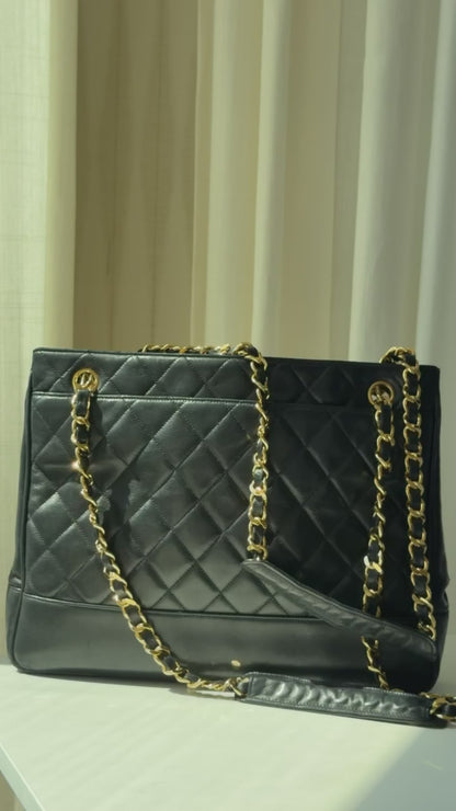 '91-'94 Chanel Quilted Black Tote in Lambskin Leather